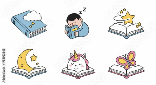 reading, dreams, unicorn, moon, butterfly