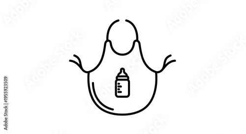 Baby Bib Icon with Milk Bottle, Simple Line Art, Newborn Feeding Symbol