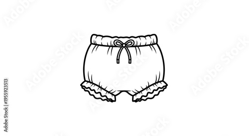 Baby Bloomers Ruffle Shorts Outline Icon - Vector Illustration