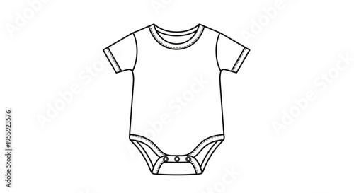 Baby Bodysuit Outline, Infant Onesie Template, Simple Line Art Clothing Mockup