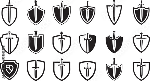 shield sword icon grid heraldic insignia collection crest emblems