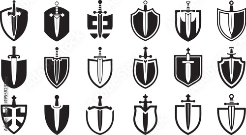 shield sword badge icon pack heraldry crest logo design vector