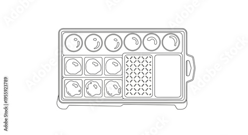 Takoyaki Maker Outline Drawing, Japanese Street Food Cooking Equipment
