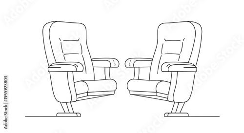 Two empty cinema seats facing forward, graphic illustration, isolated on white