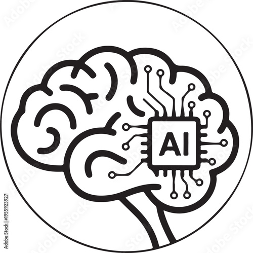 ai brain circuit microchip neural pathways emblem in circular frame