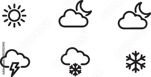 weather vector icons sun cloud moon thunder snowflake for apps