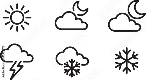 weather icon pack clear partly cloudy night storm snowflake vector