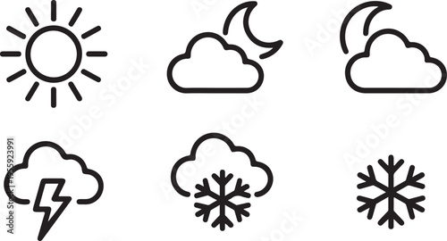 weather icons set sun cloud moon thunder snowflake ui symbols