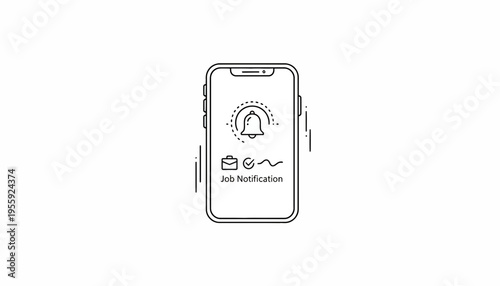 Smartphone with Job Notification Alert: Bell Icon, Briefcase, Checkmark
