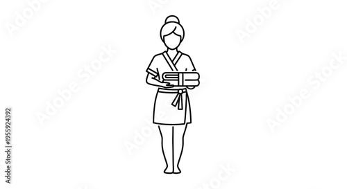 Spa attendant holding clean folded towels, wellness, beauty, and relaxation concept
