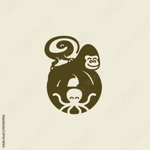 playful silhouettes gorilla lizard octopus logo
