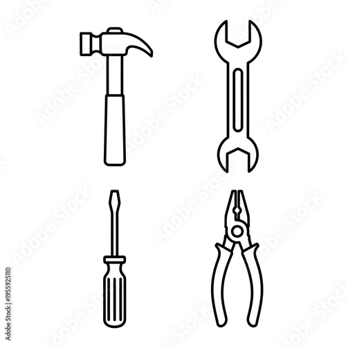 Set of tools: hammer, wrench, screwdriver, pliers, vector illustration