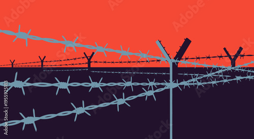 Barbed wire on metal post.