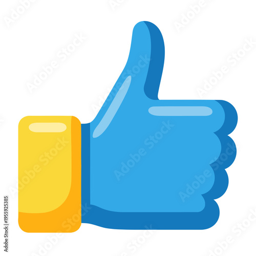 Bright blue thumbs up gesture icon symbolizing approval, agreement, and positive feedback for digital user interfaces, social media interaction, and website design elements
