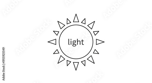 Simple Line Art Sun Icon with 'Light' Text Inside, Minimalist Design
