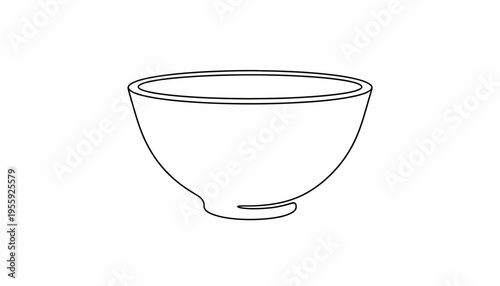 Simple Line Drawing of a Ceramic Bowl on White Background