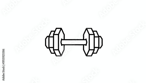 Simple Line Drawing of a Dumbbell, Fitness Equipment Icon, Isolated on White Background