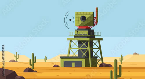 Green desert communication radio tower station.