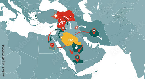 Map of Middle East Region Countries.