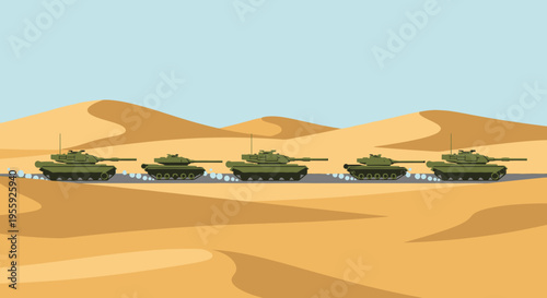 Military Tanks in Desert Formation 1.