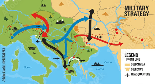 Military strategy map with arrows.