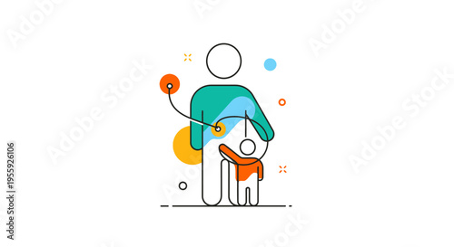 Minimalist Family Health and Parenting Icon - Abstract Adult and Child Connection Vector Illustration