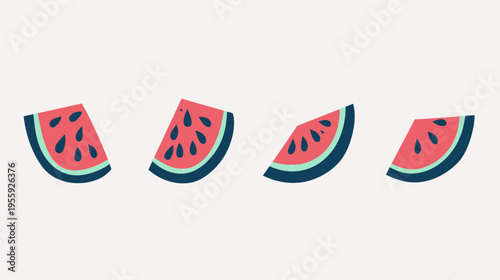 Four watermelon slices arranged in a row against a light background