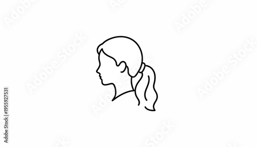 Simple Line Art Profile Portrait of a Young Girl with Ponytail