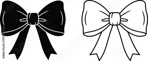 Black and White Bow Ribbon Icon Set Vector