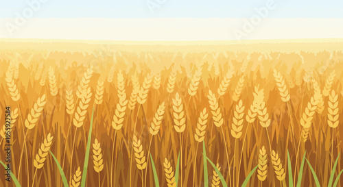 A vibrant illustration showcasing a vast golden field of ripening wheat under a serene sky, symbolizing bountiful harvest and agricultural