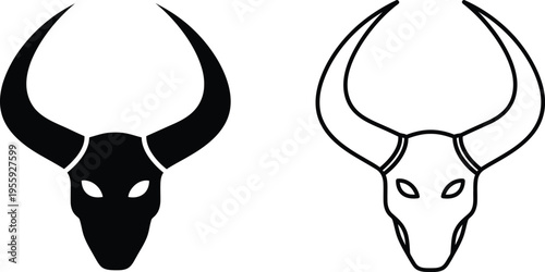 Bull Head Icon Vector Set Vector