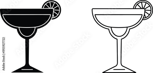 Margarita Cocktail Glass Icons Set Vector