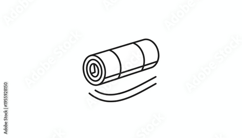 Rolled sleeping bag icon on white background, camping gear symbol, outdoor adventure concept