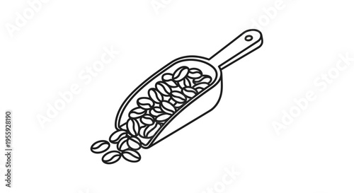 Scoop of Coffee Beans, Line Art Illustration