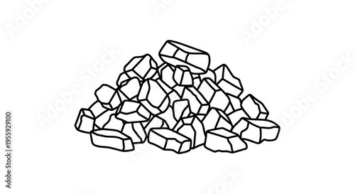 Pile of Rough Stones, Rocks, and Pebbles - Hand Drawn Outline Illustration