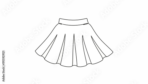 Pleated Skirt Fashion Design Sketch - Black and White Vector Illustration