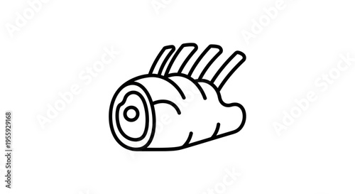 Raw Rack of Lamb Icon, Minimalist Line Art, Food Ingredient Vector