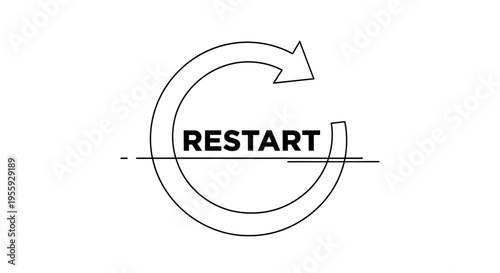 Restart icon with circular arrow and text, representing new beginnings and refresh concept