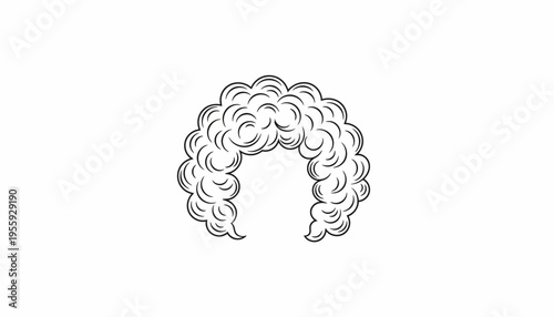 Retro Afro Wig Drawing, Curly Hairstyle, 70s Fashion Icon, Black Hair, Vintage Style