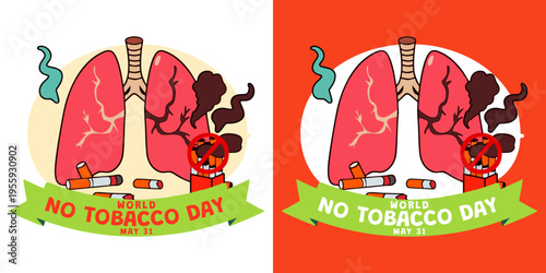 World No Tobacco Day awareness illustration with damaged lungs