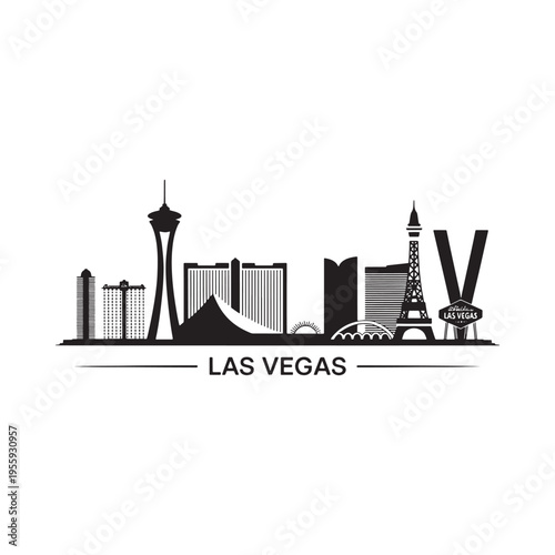 Black and white skyline illustration featuring iconic las vegas landmarks