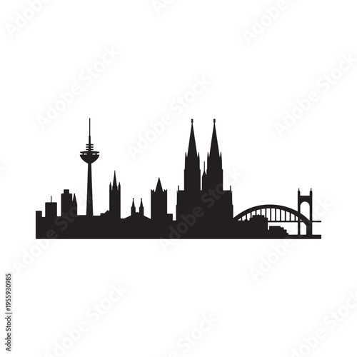Cologne skyline silhouette featuring cathedral tower and bridge details