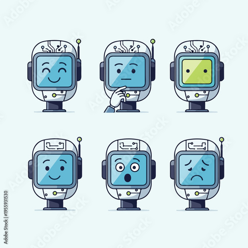 AI assistant icon with various facial expressions