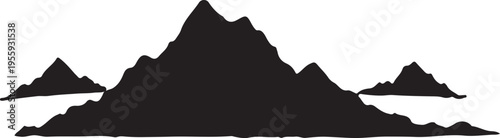 Silhouette of a mountain range with a prominent central peak under a clear sky Vector, illustration