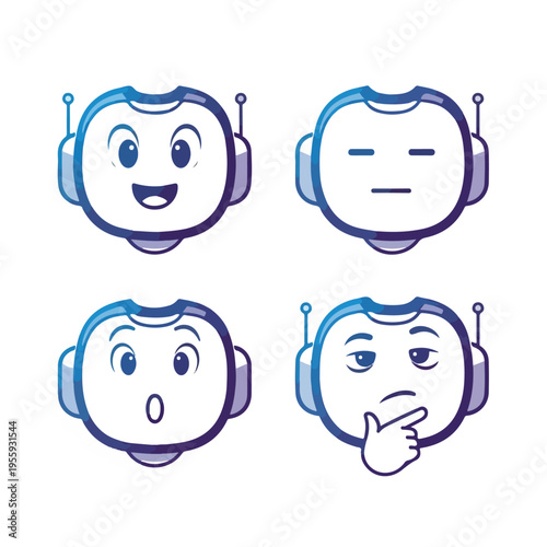 AI assistant icon with various facial expressions