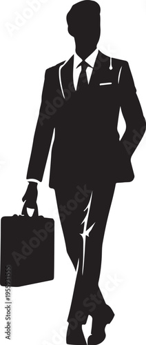 Professional man walking with a briefcase in formal attire silhouette Vector, illustration