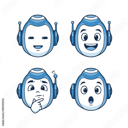 AI assistant icon with various facial expressions
