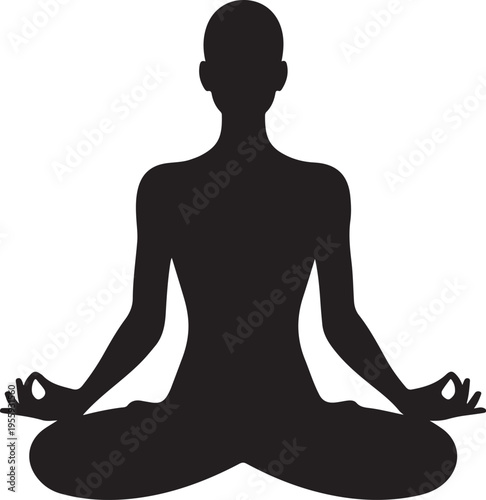 Person in classic meditation pose with legs crossed and hands resting on knees Vector, illustration