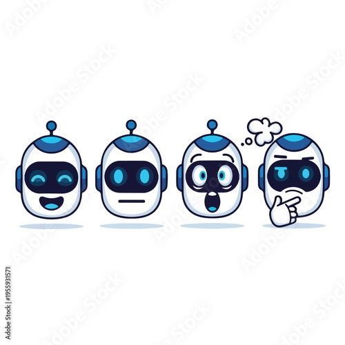 AI assistant icon with various facial expressions
