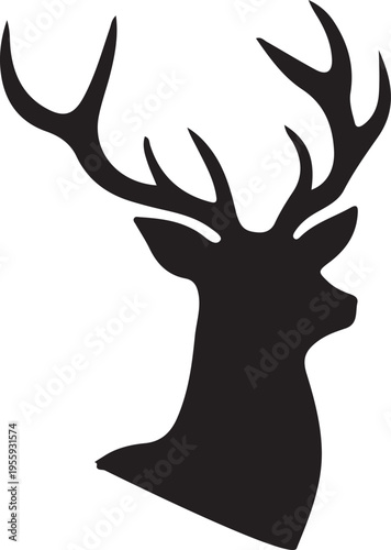 Elegant silhouette of a deer with branching antlers against a plain background Vector, illustration